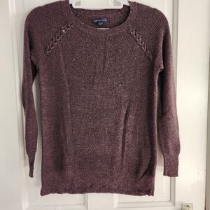 American Eagle Womens S Soft Knit Sweater with Braid Detail Maroon